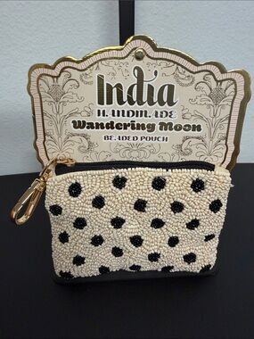Wandering Moon | Cream & Black Polka Dot Beaded Coin Purse